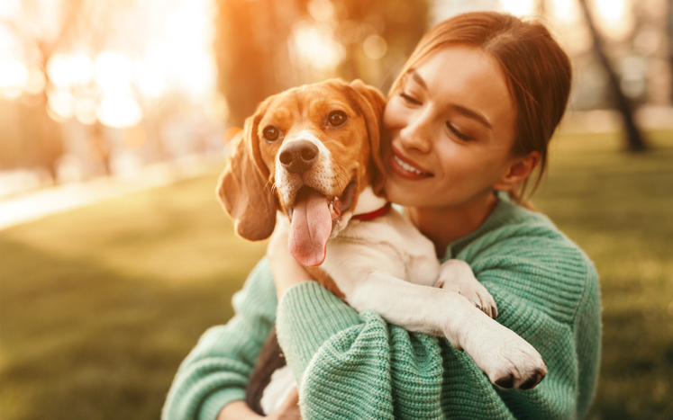 Happy owner and dog