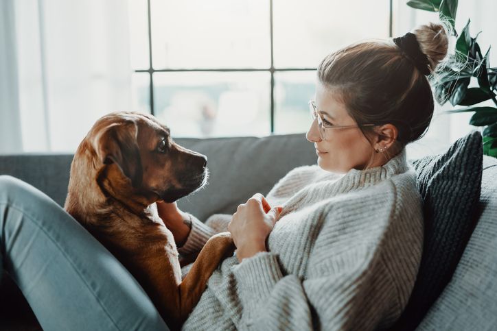 Loving owner with dog