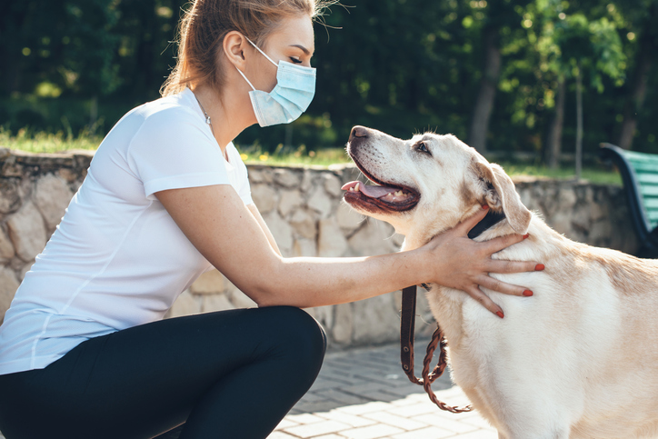 Owner wearing mask with pet