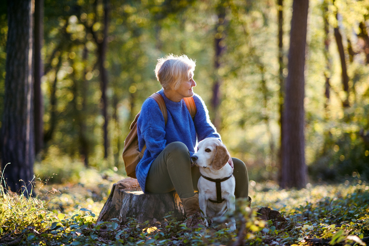 Dog and owner in woods